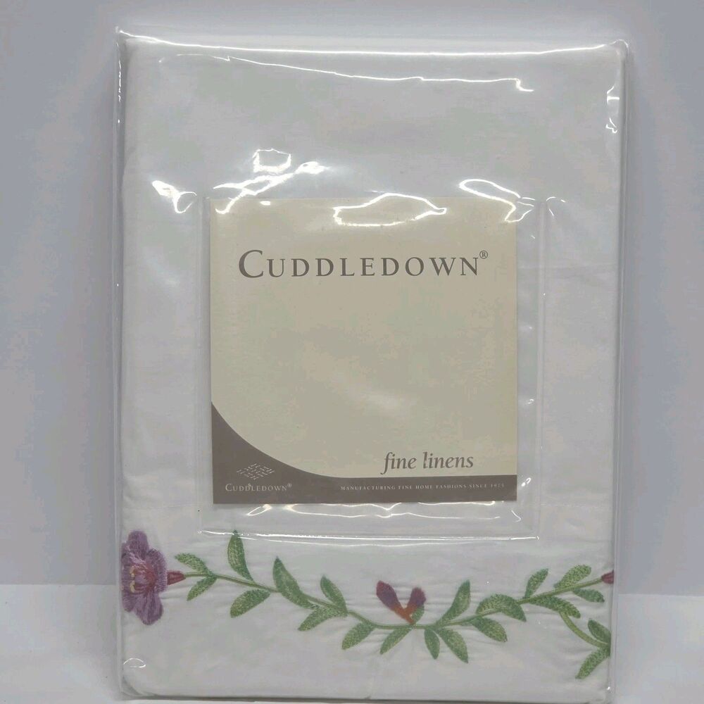Cuddledown Hummingbird Percale 100% Cotton Embrodered White Flat Sheet NWT Twin